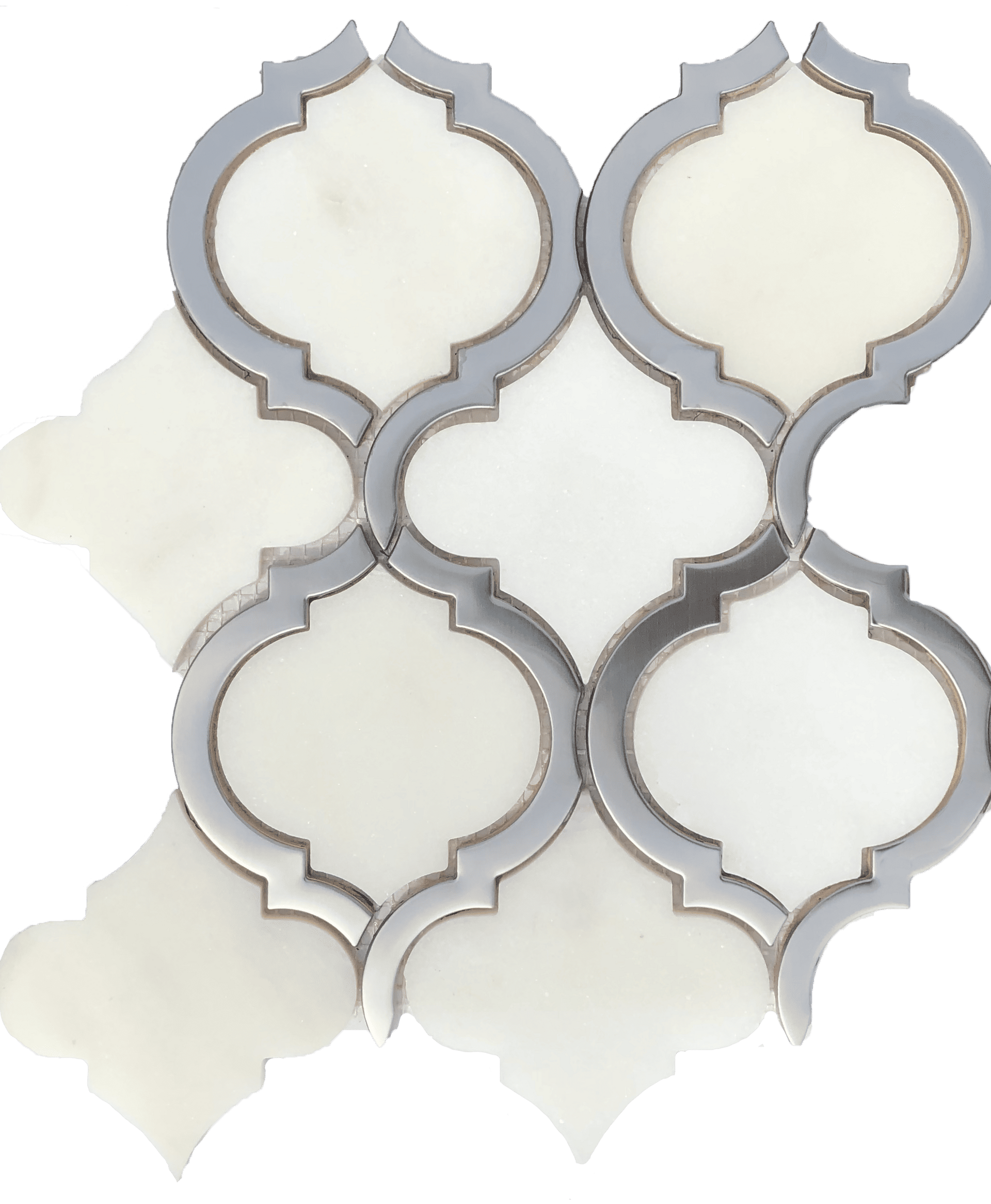 Salamanca White Arabesque mosaic provides timeless elegance in intricate arabesque tile shapes.