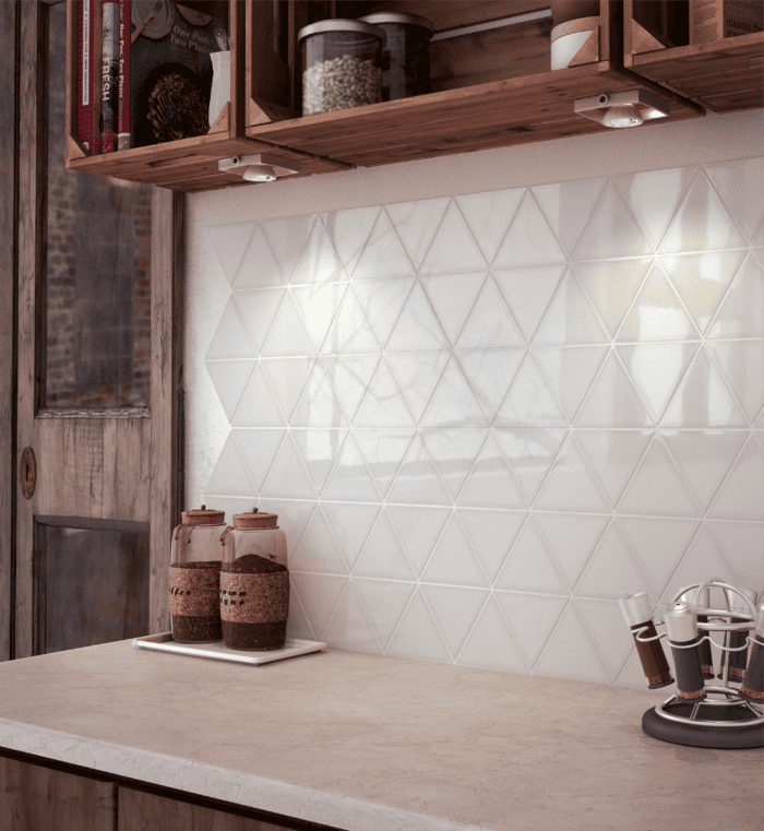 Geometric tile in soft grey for contemporary walls and backsplashes