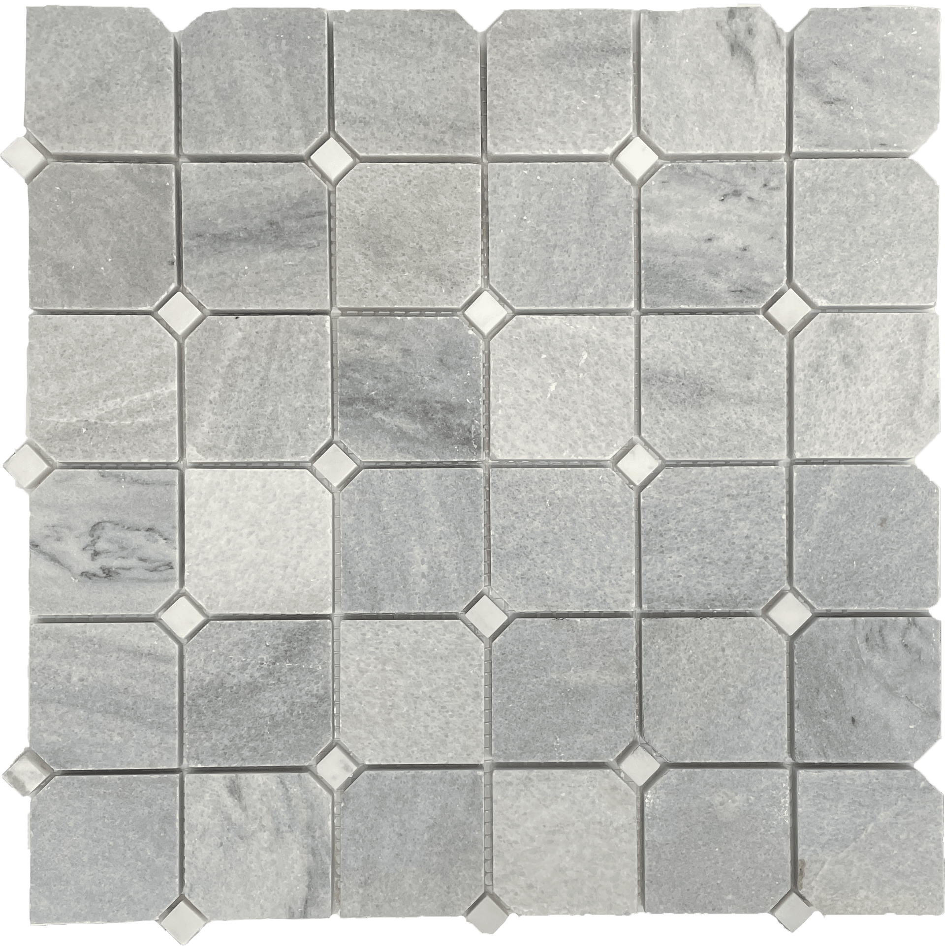 Elegant grey mosaic tile from the Sterling collection, suited for backsplash or bath walls