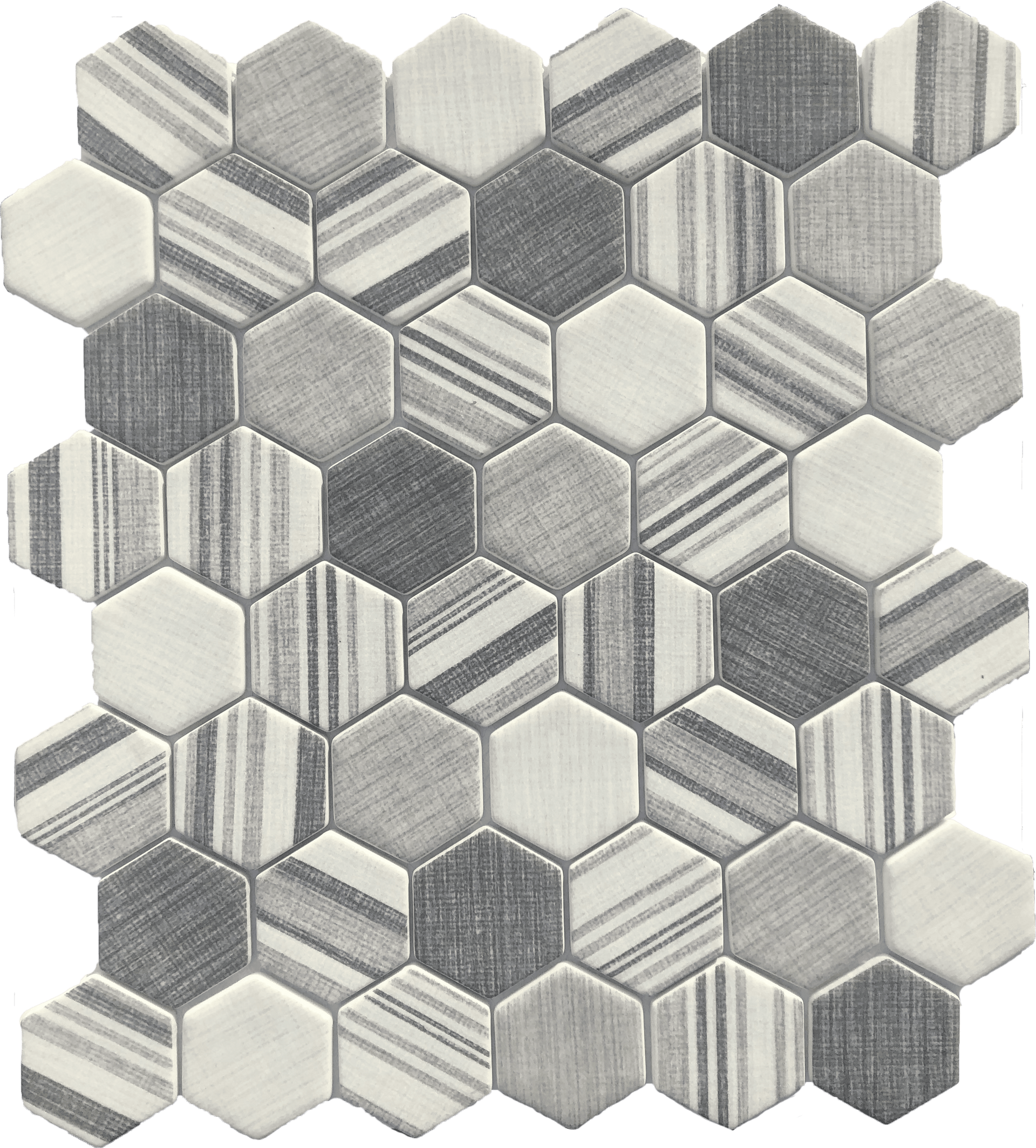 Roma Stripped Hex mosaic delivers striped hex tiles for a bold pattern statement.