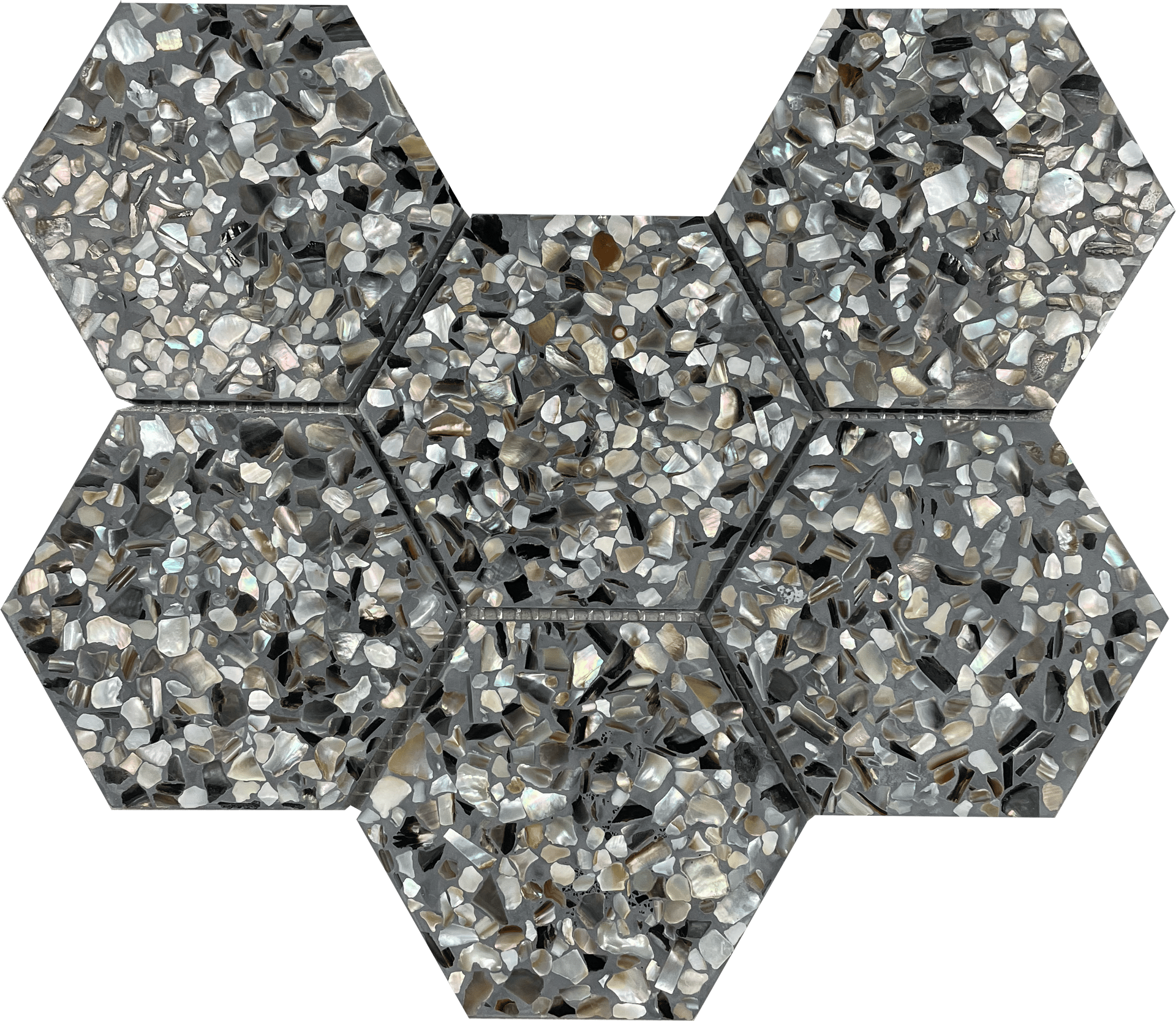Bold black terrazzo hex tile for standout contemporary design