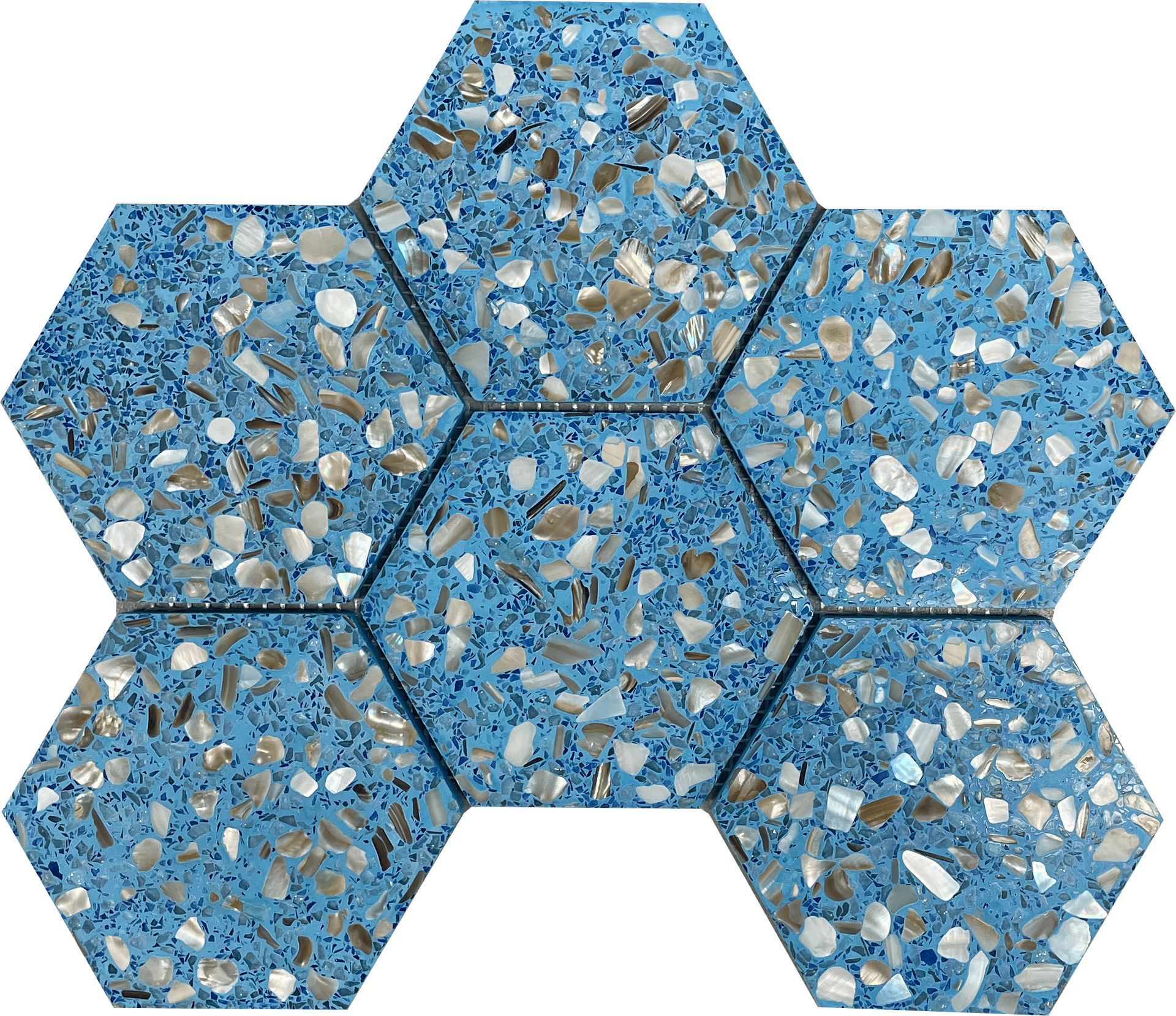 Blue terrazzo hex tile adding personality to modern interiors