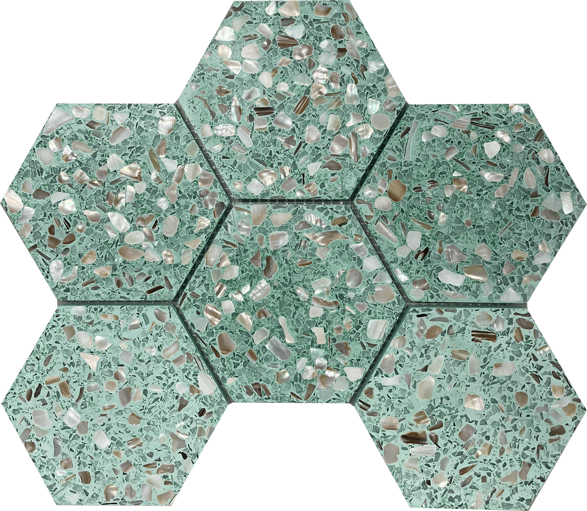 Fresh green terrazzo hex tile great for creative wall and floor designs