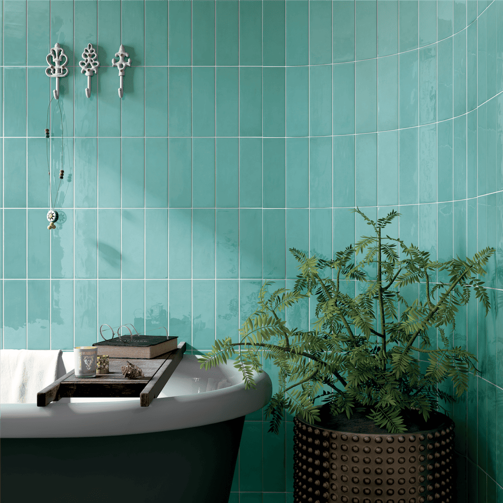 Classic ceramic tile in rich teal tone from the Village collection