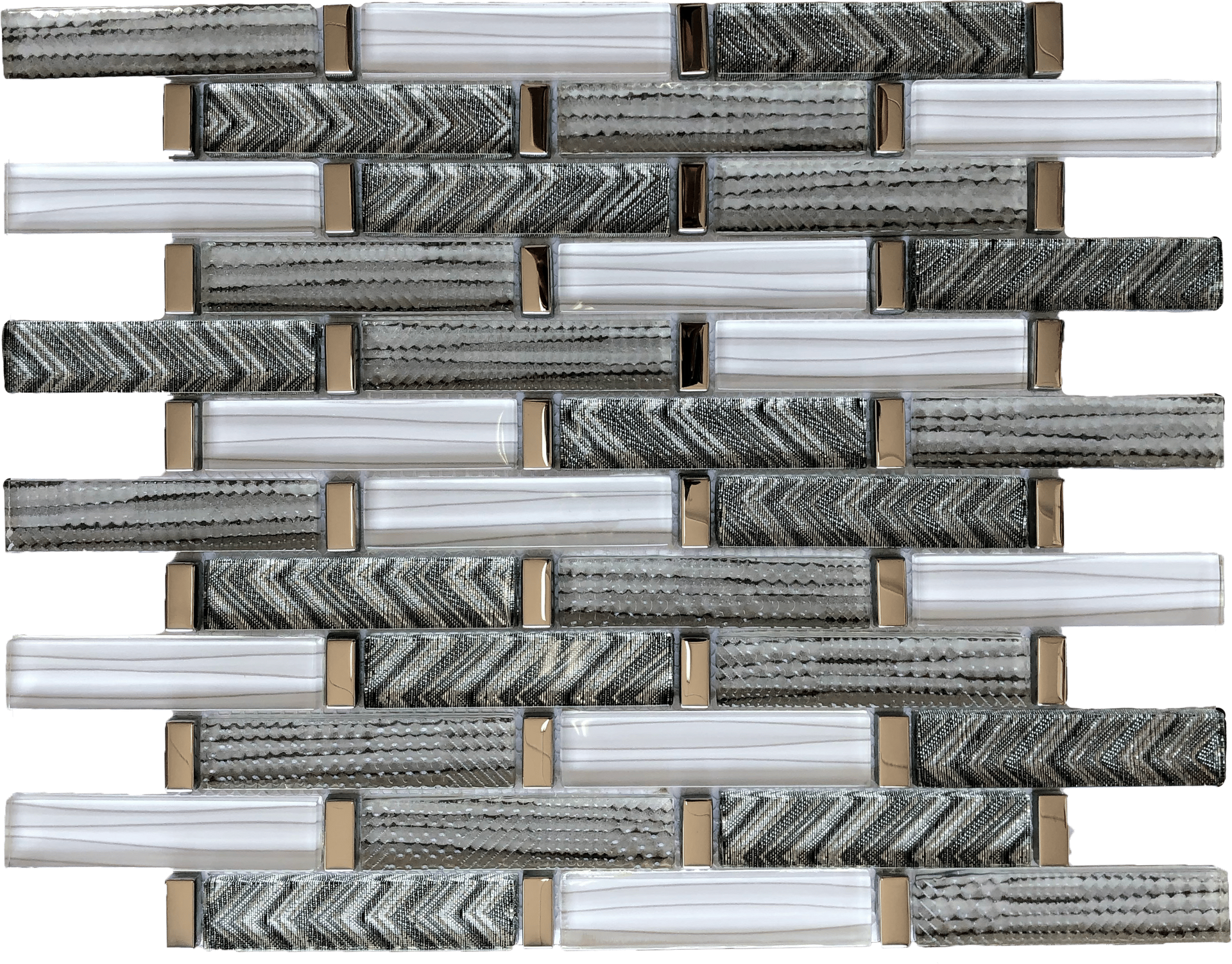 Voleno Gris glass mosaic tile in soft grey tones with linear design, sleek for bathrooms or kitchens.