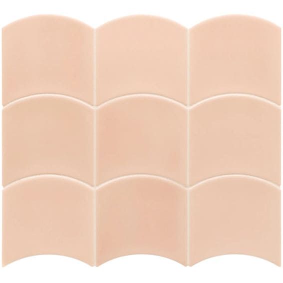 Blush pink tile from the Wave collection offering a playful and stylish wall finish
