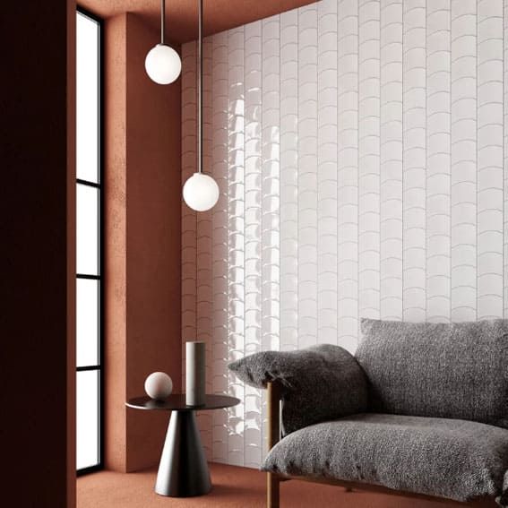 Classic white wall tile from the Wave collection, perfect for versatile, clean designs
