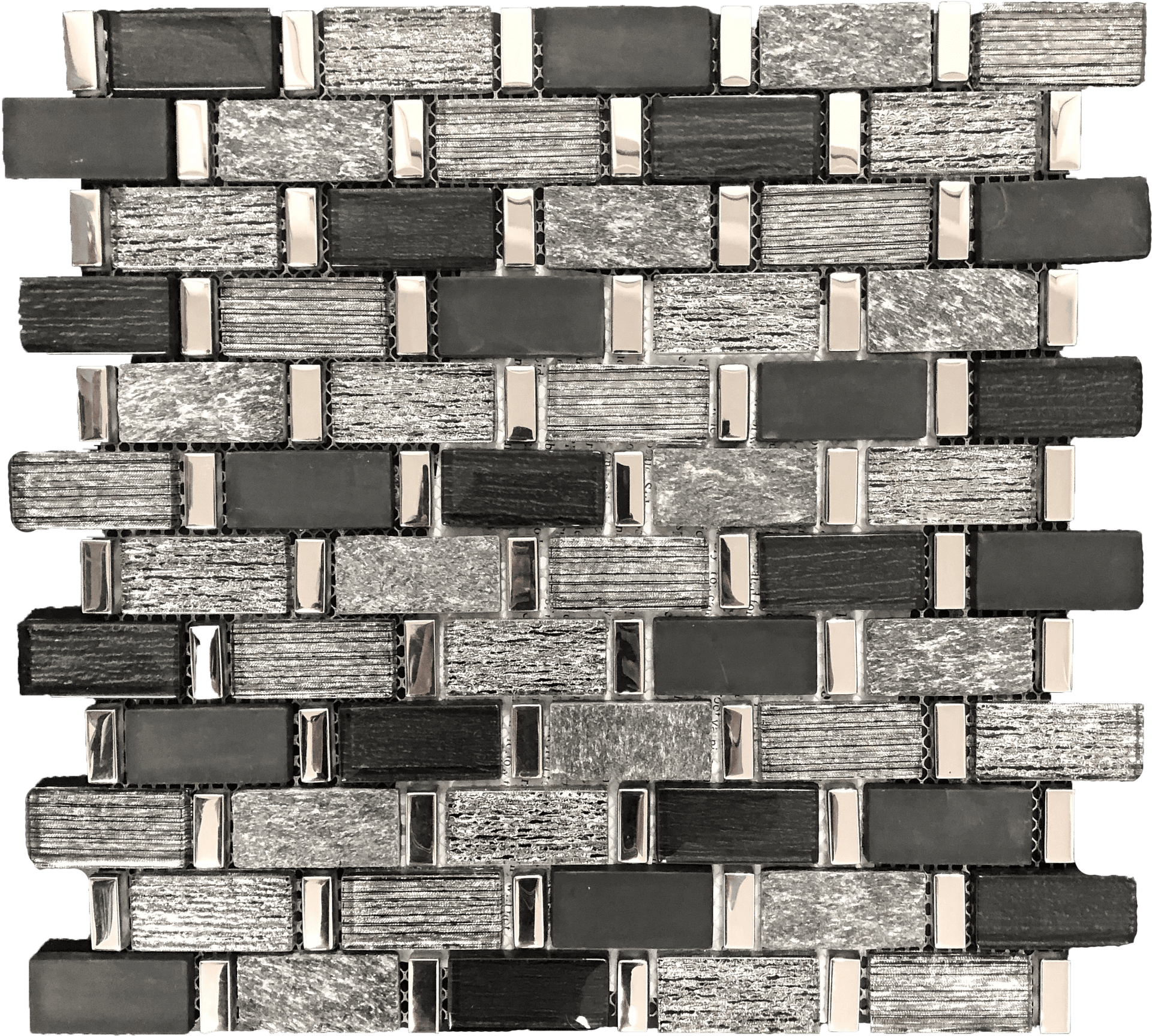 Bolzano Mini mosaic tile with sleek gray tones and small rectangular cuts, ideal for kitchen backsplashes.