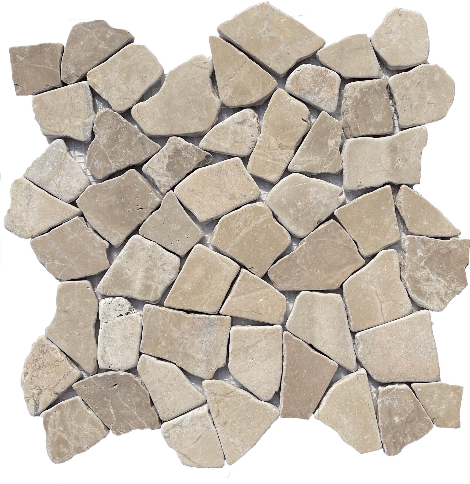 Cappuccino Beige Pebble mosaic tile with warm beige pebbles, great for floors or shower bases.