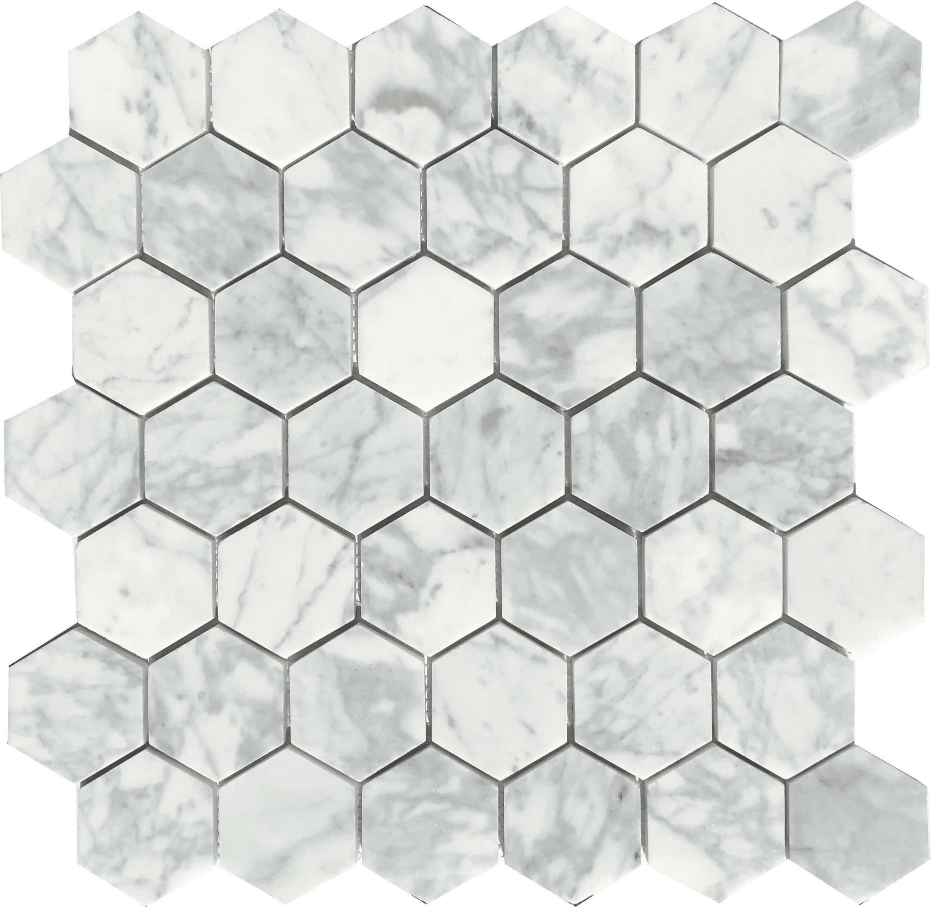 Carrara Bianco Hex mosaic tile with classic white marble, ideal for elegant kitchens or bathroom floors.