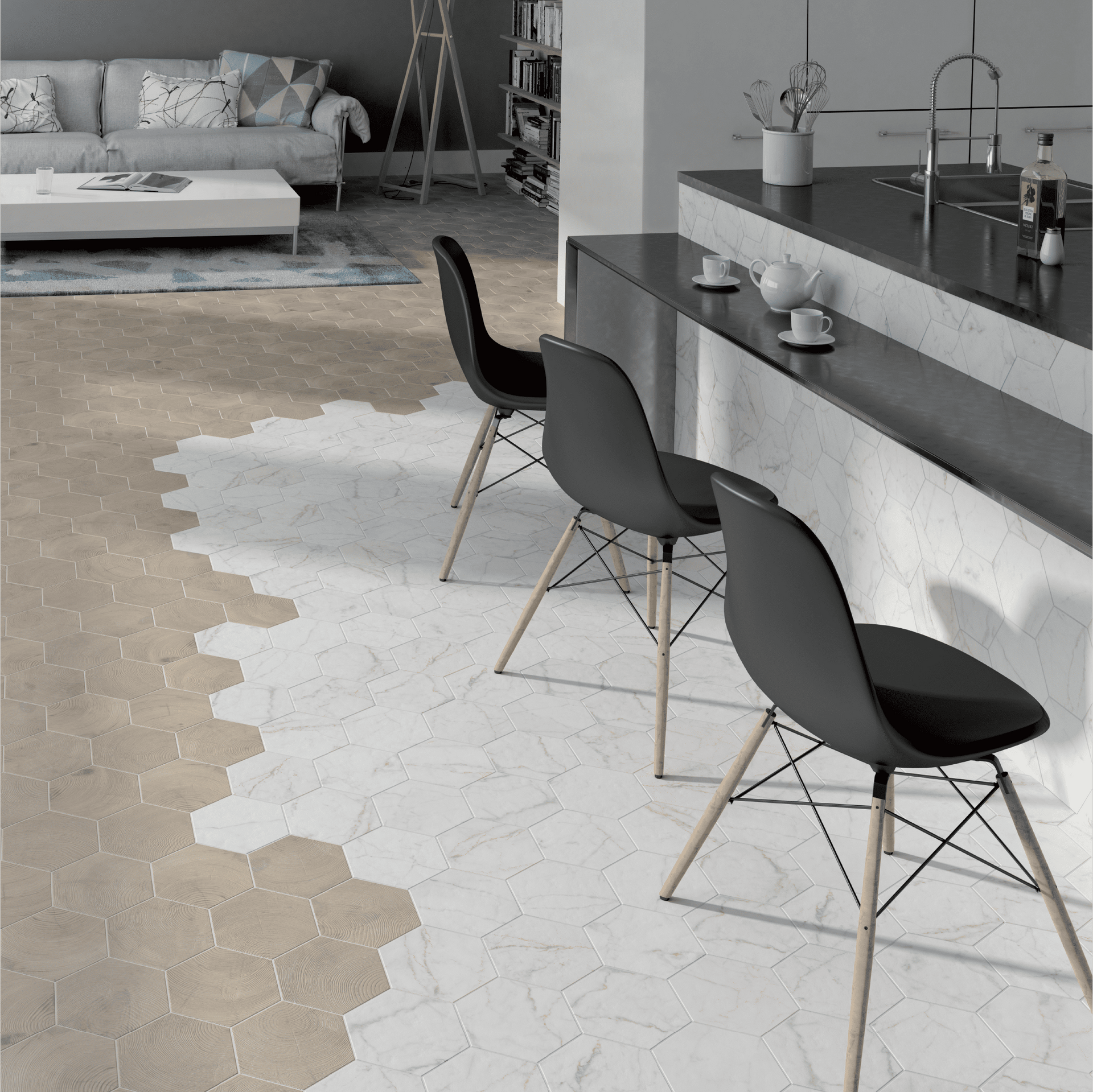 White marble hexagon tile with soft veining for refined flooring and wall applications