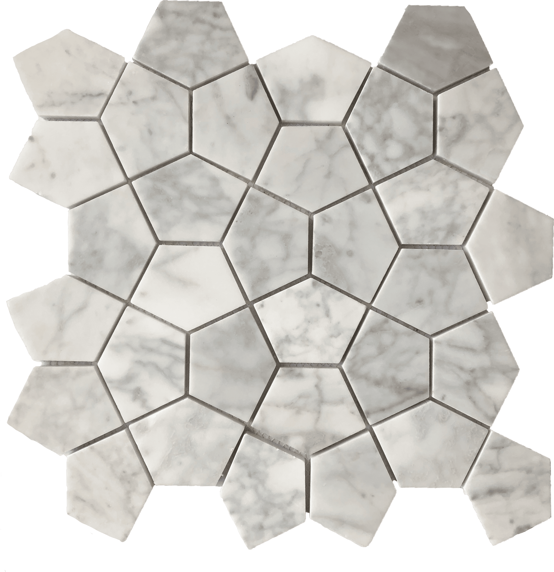 Carrara Pentagon marble mosaic tile with elegant white and gray tones from Mosaic & Tile Depot.
