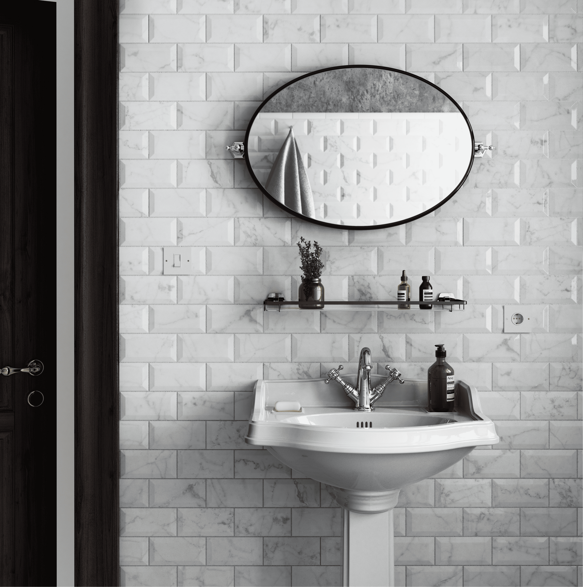 Compact Carrara Metro tile in 3x6 size, ideal for backsplashes and accents