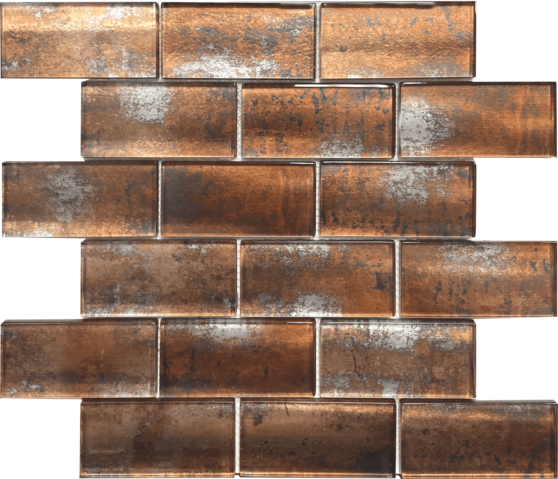 Copper Subway Glass mosaic tile with metallic copper finish, perfect for bold accent walls and backsplashes.
