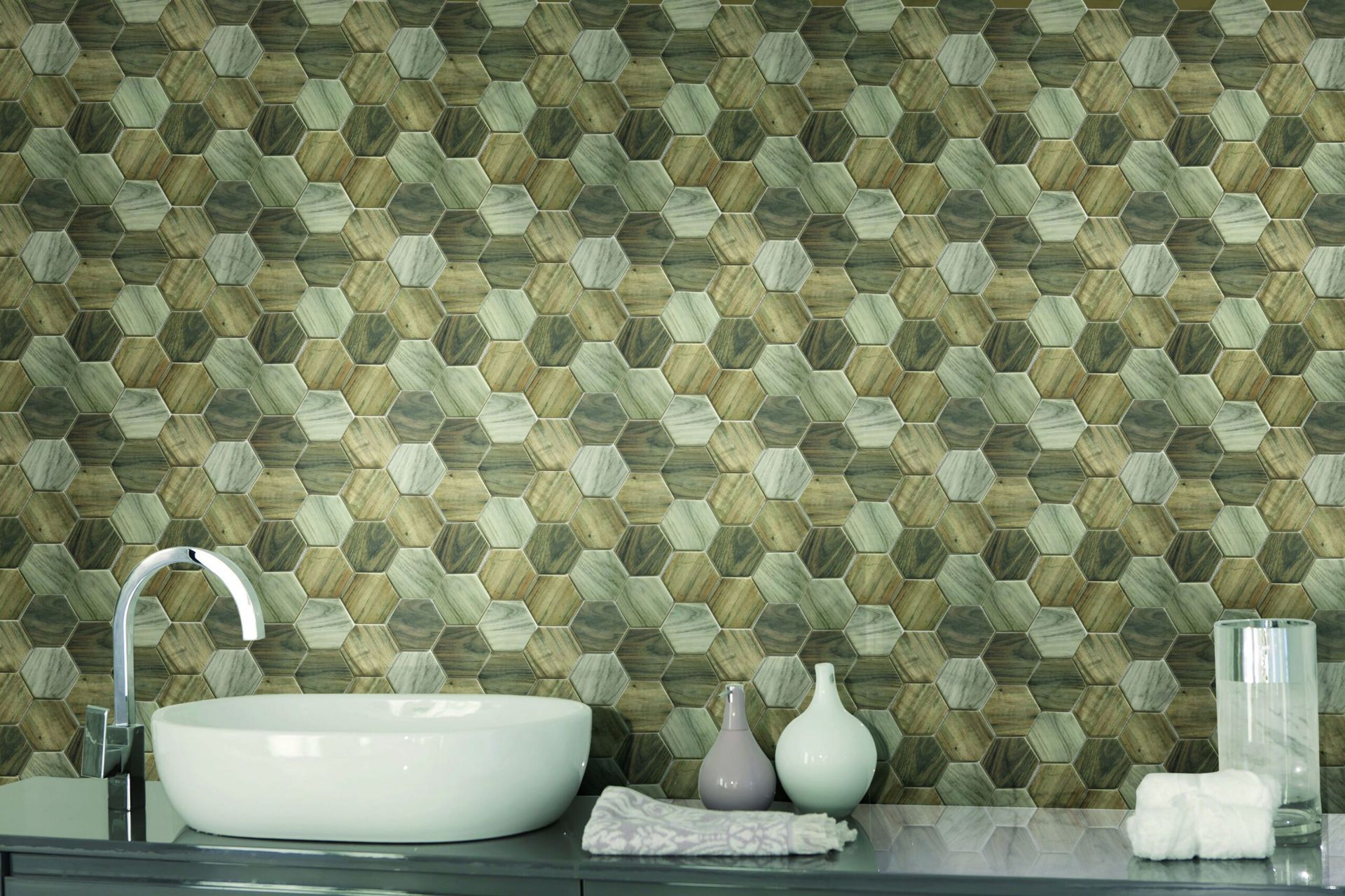 Legno Hexagon wood-look tile with natural tones and hex shape for floors or walls