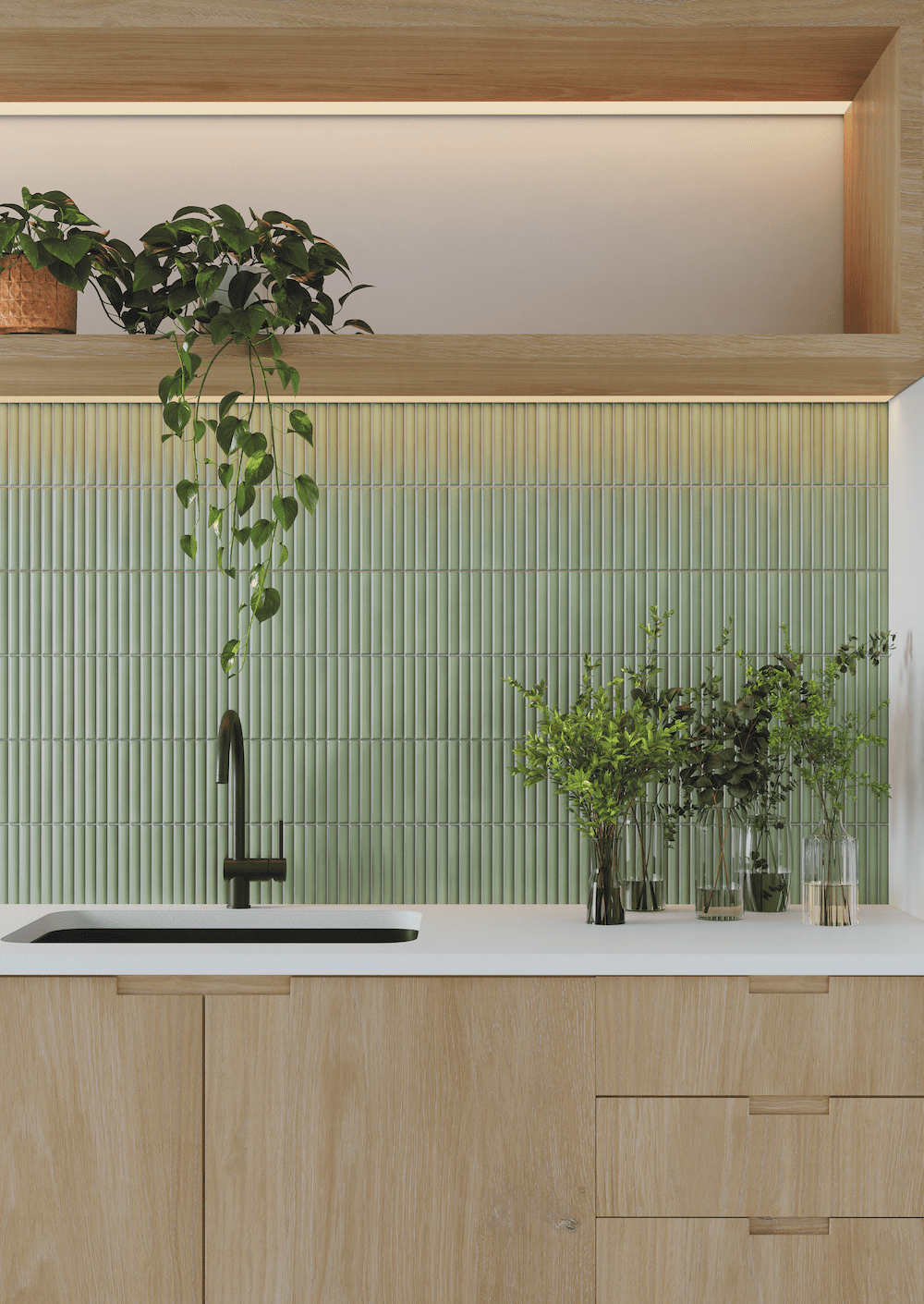 Mint Lingot tile delivers fresh, pastel charm to backsplash and wall surfaces