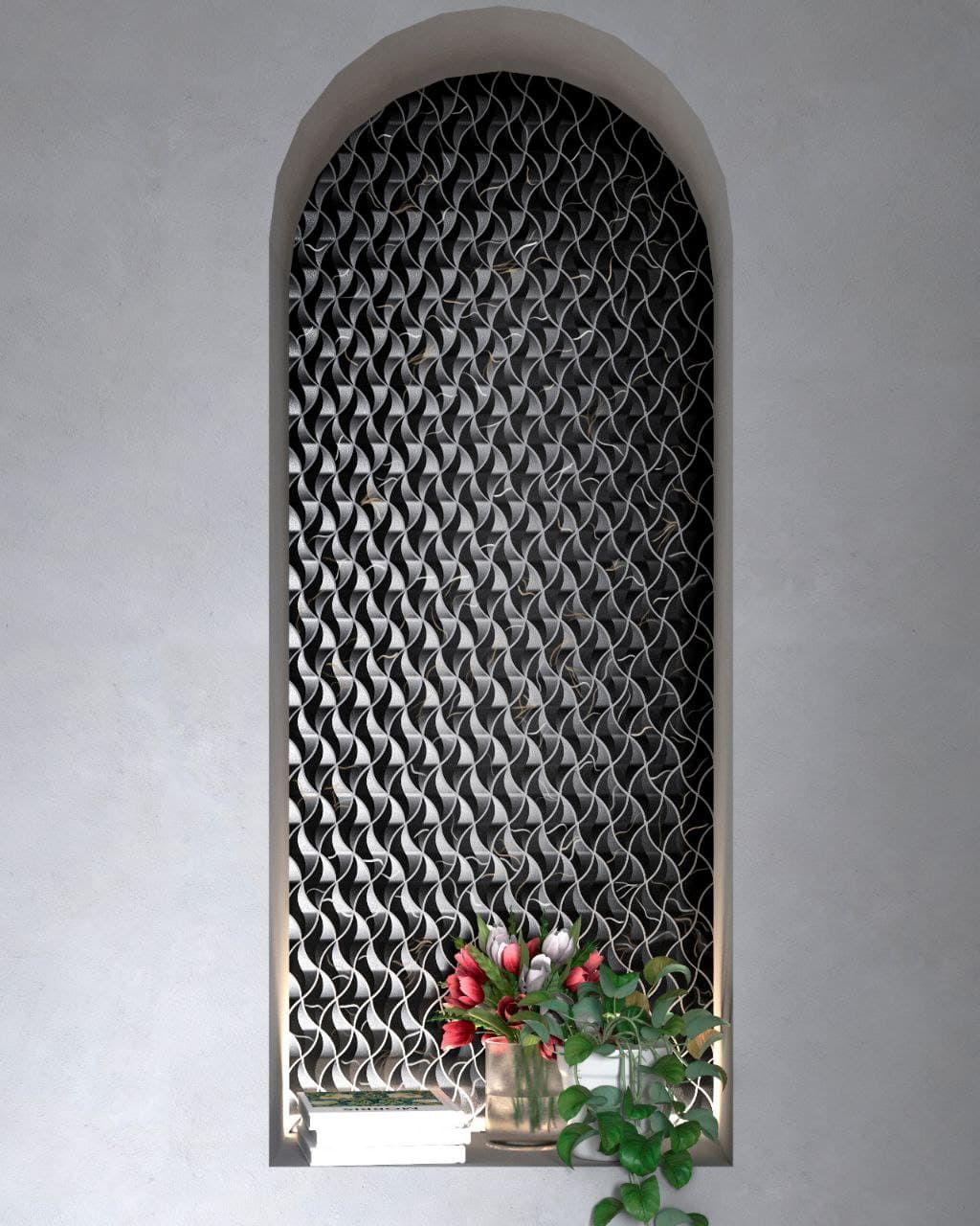 Black Goya mosaic tile with sleek appearance, suitable for modern interior walls.