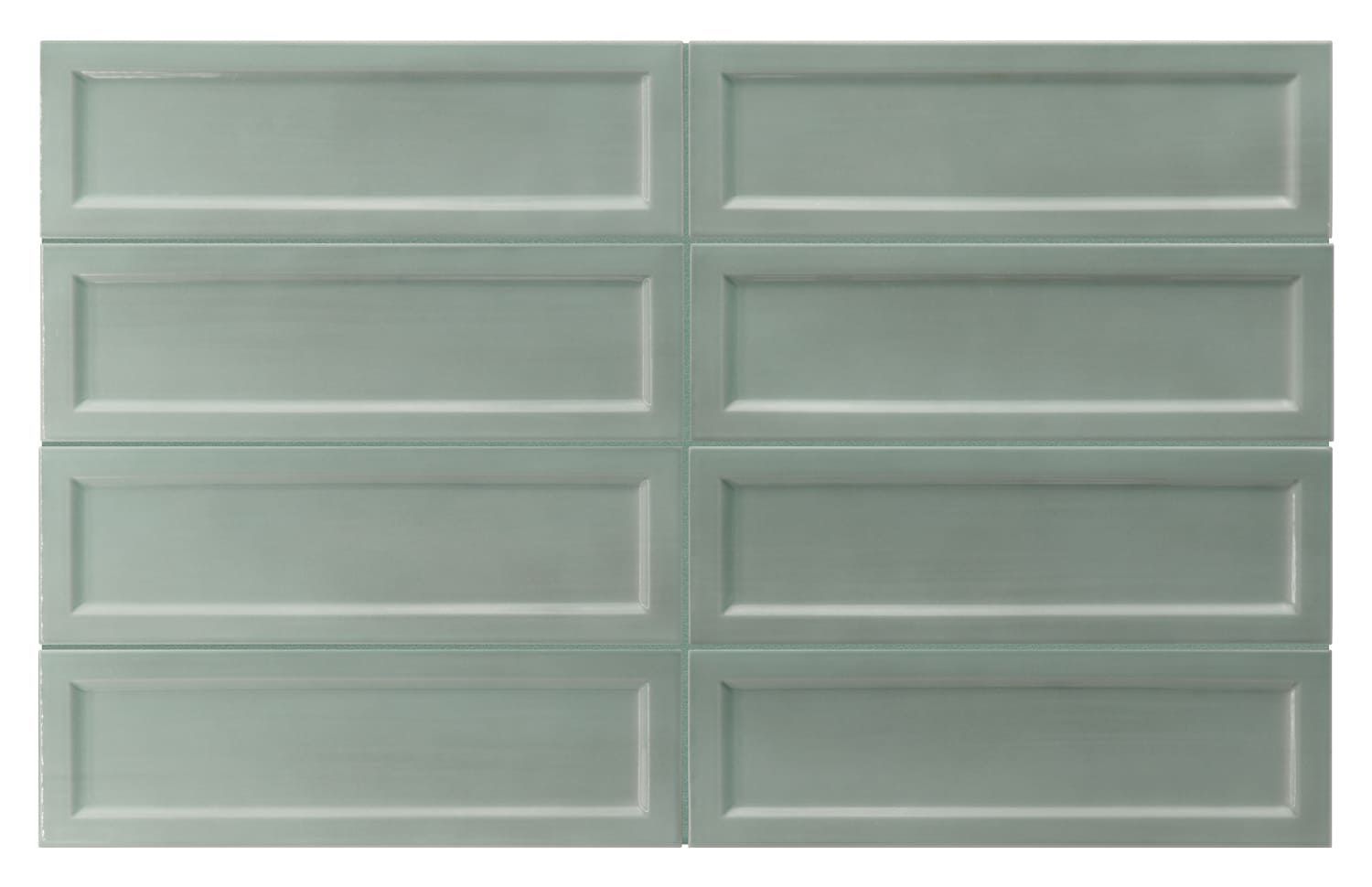 Island Frame Slate Blue tiles add dimension and structure to interior wall designs