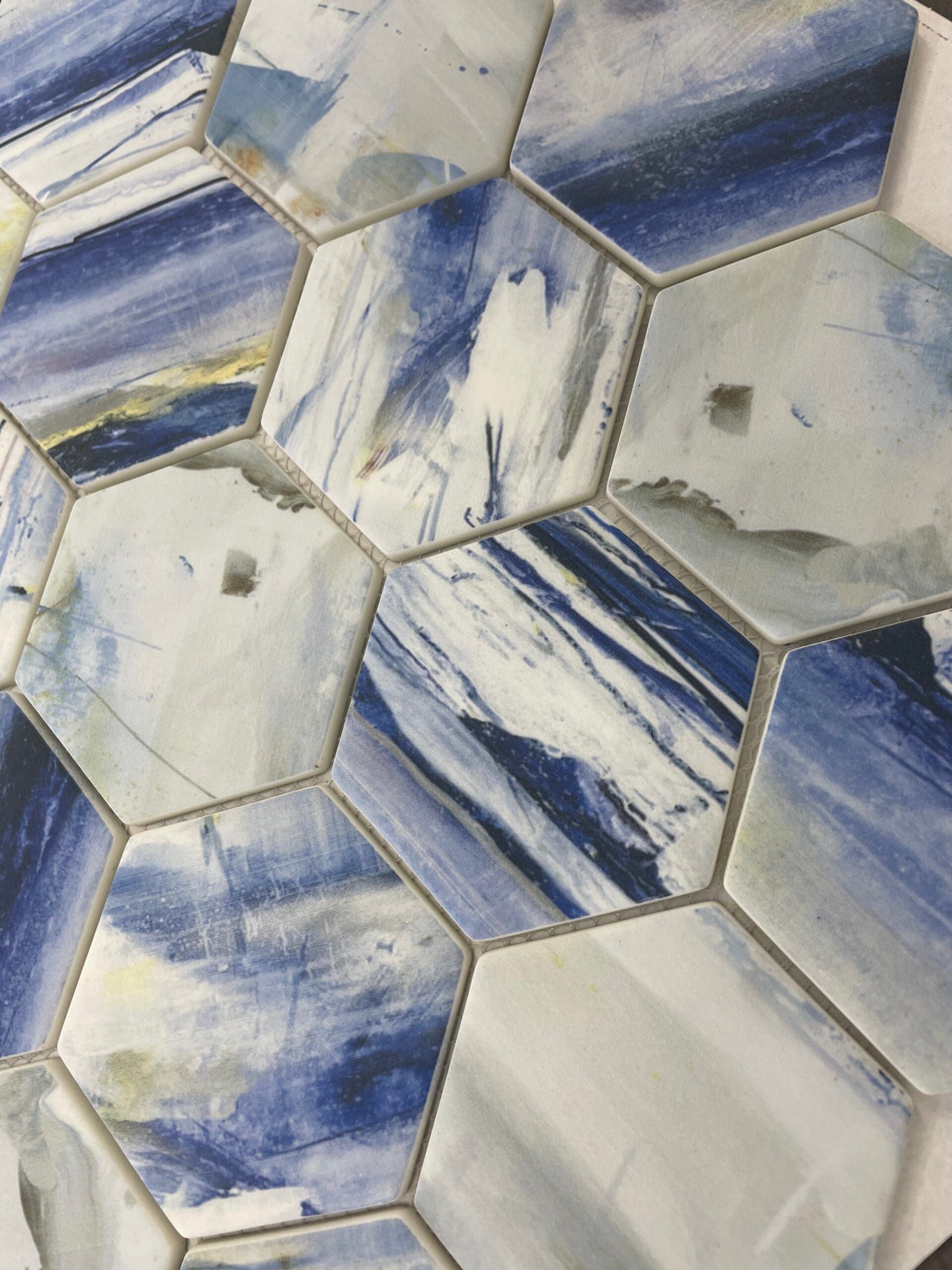 Kromatica Vision Hexagon tile featuring dynamic shapes and rich tones for modern interiors