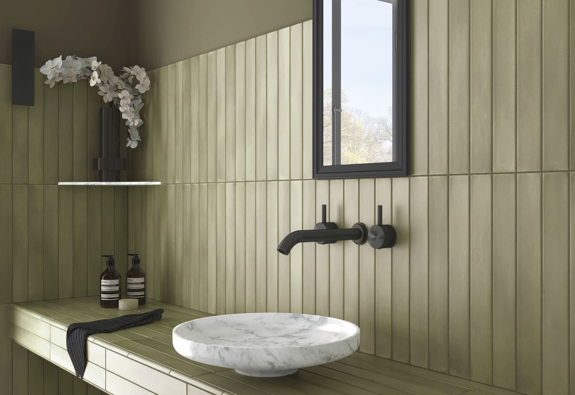 Massimo Verd Antique tile features green tones for earthy and timeless design