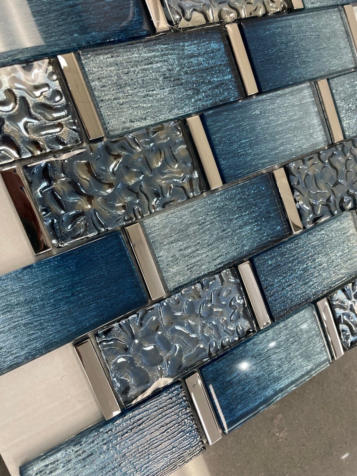 Milano blue glass mosaic tile with rich tones, perfect for bold accent walls.
