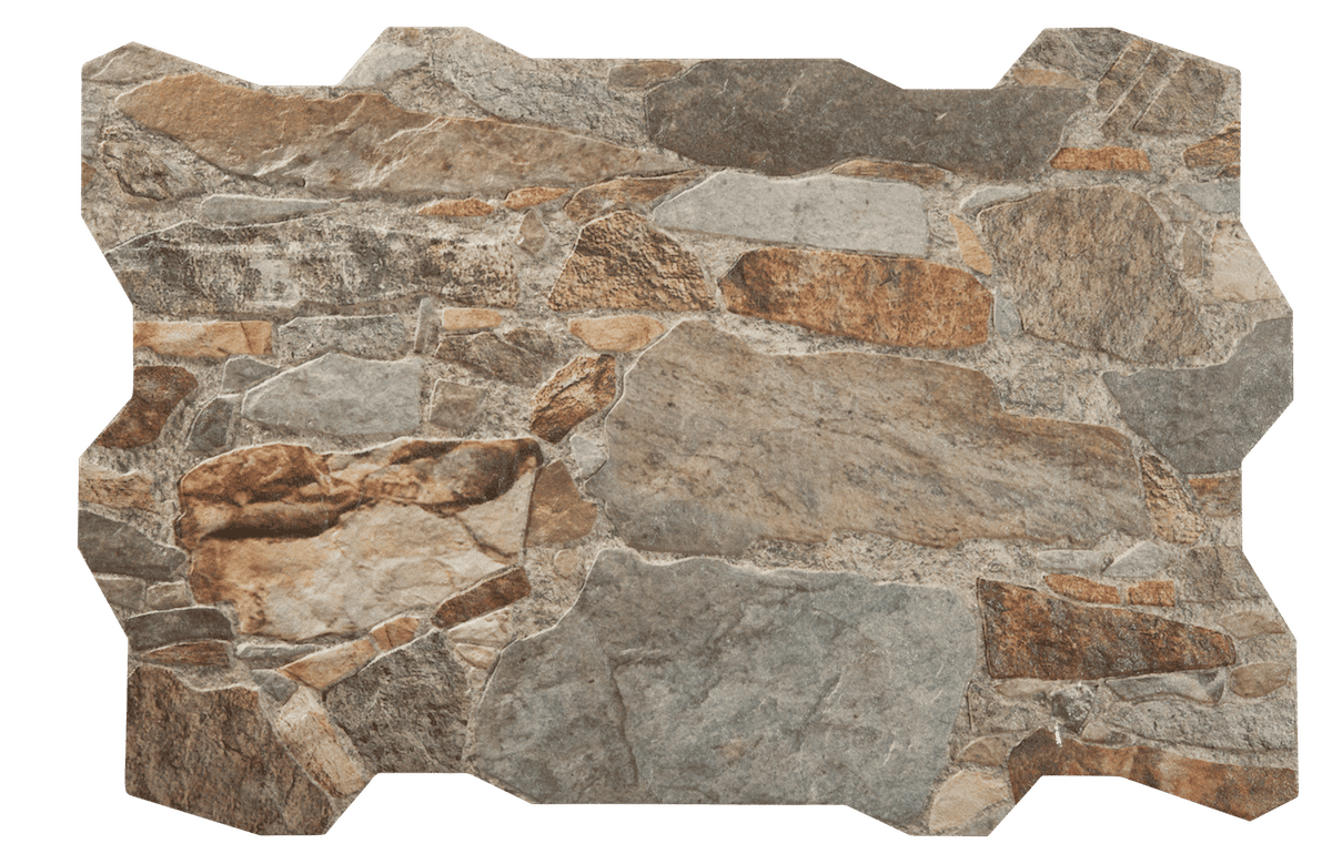 Earthy Muralla Ocre tile with warm tones for a natural stone aesthetic