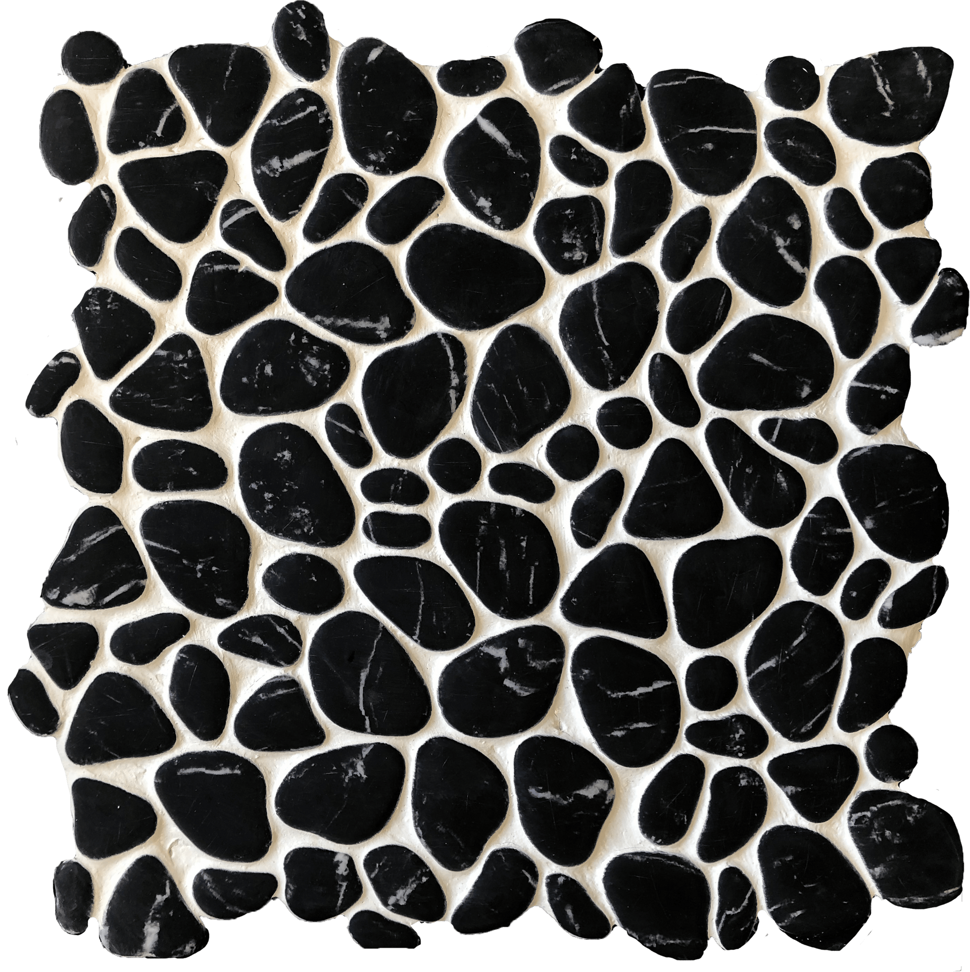 Deep and dramatic, the Pebble Nero mosaic adds bold contrast and a spa-like feel to shower floors and feature walls.