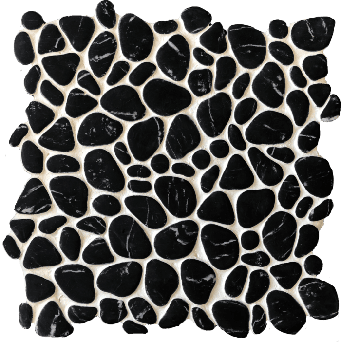 Deep and dramatic, the Pebble Nero mosaic adds bold contrast and a spa-like feel to shower floors and feature walls.