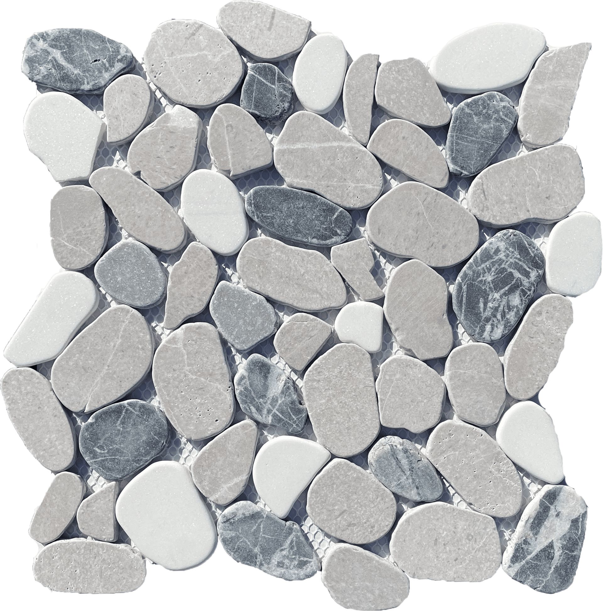 Court Mix Pebblino mosaic blends light neutrals for eye-catching floors and accent walls.