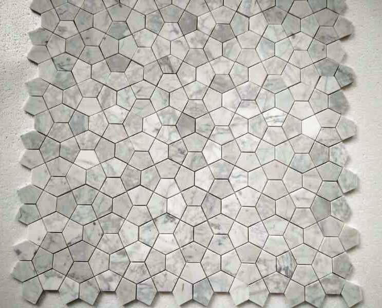 Carrara Pentagon marble mosaic tile with elegant white and gray tones from Mosaic & Tile Depot.