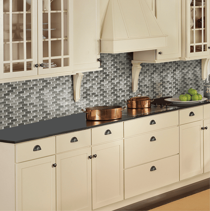 Piacenza mosaic offers classic elegance with subtle veining and neutral stone tones.
