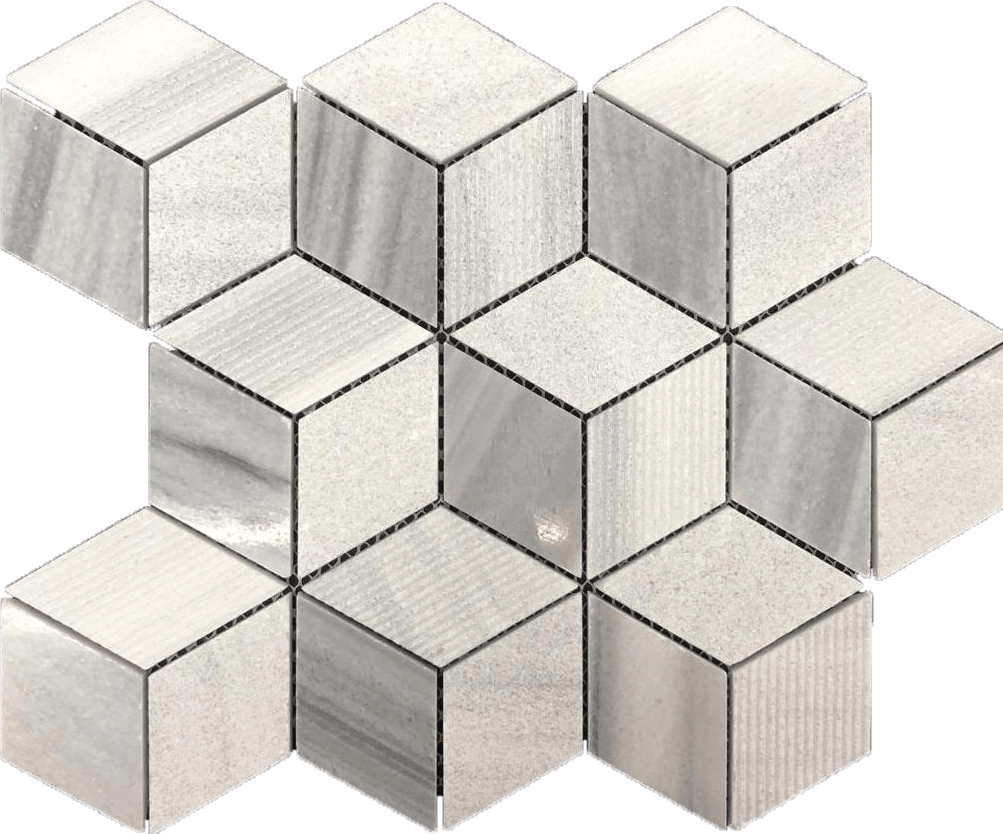 Qbert Pattern mosaic uses vibrant geometry for playfully modern interiors.