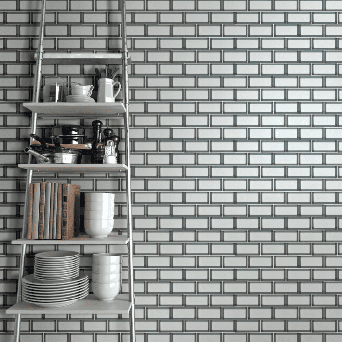 Rimini mosaic features linear marble strips for modern backsplash and wall interest.