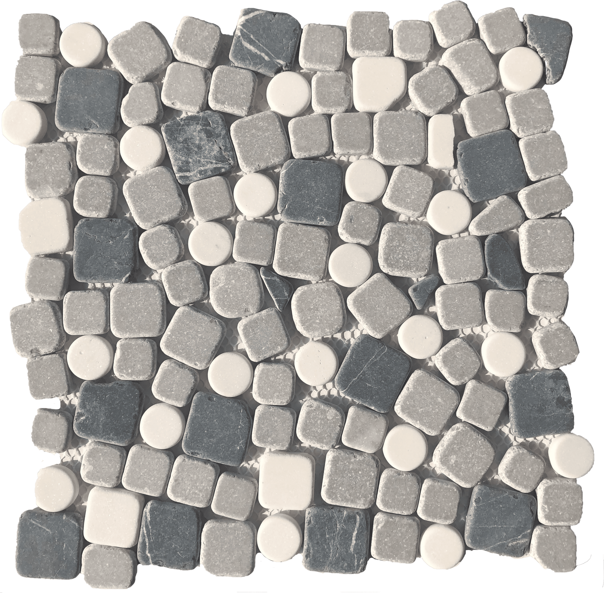 Riverrun Pebble mosaic brings layered river stone for textured flooring and walls.