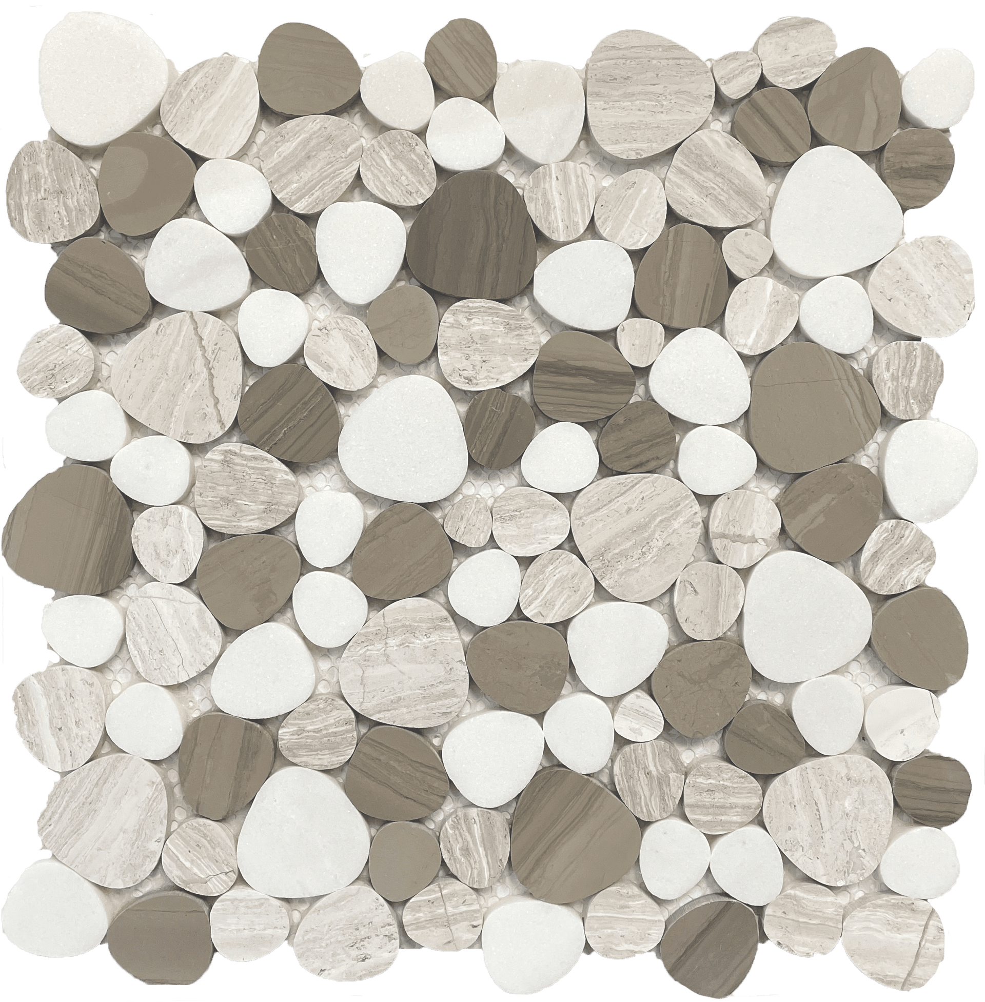 Sandalwood Hearts mosaic blends warm stone tones in charming heart shapes.