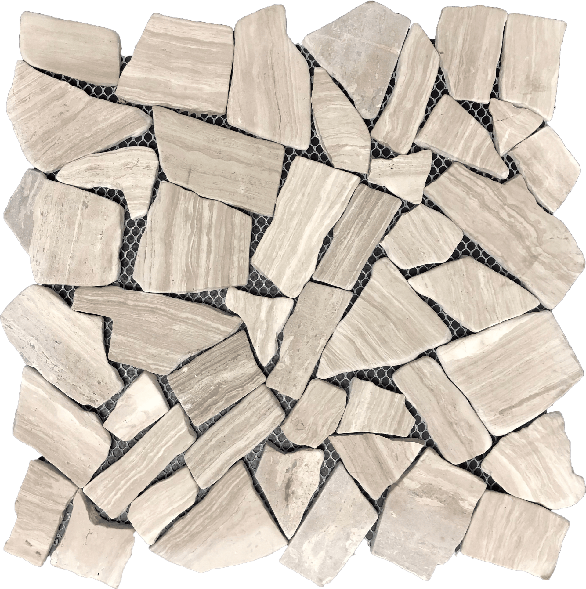 Closeup shows detail inside Silverwood Pietra mosaic stones and grain highlights.