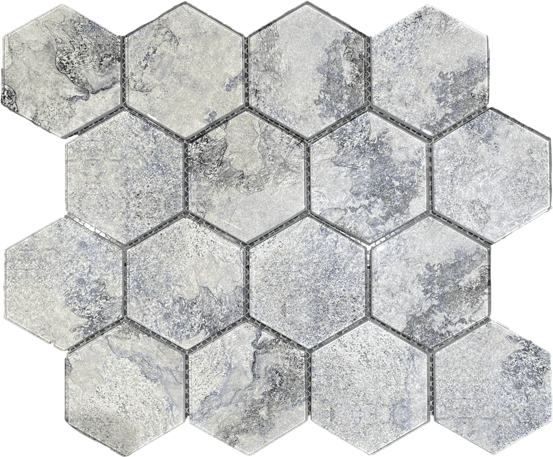 Midnight Blue hex mosaic tile delivers rich tone and dramatic design detail.