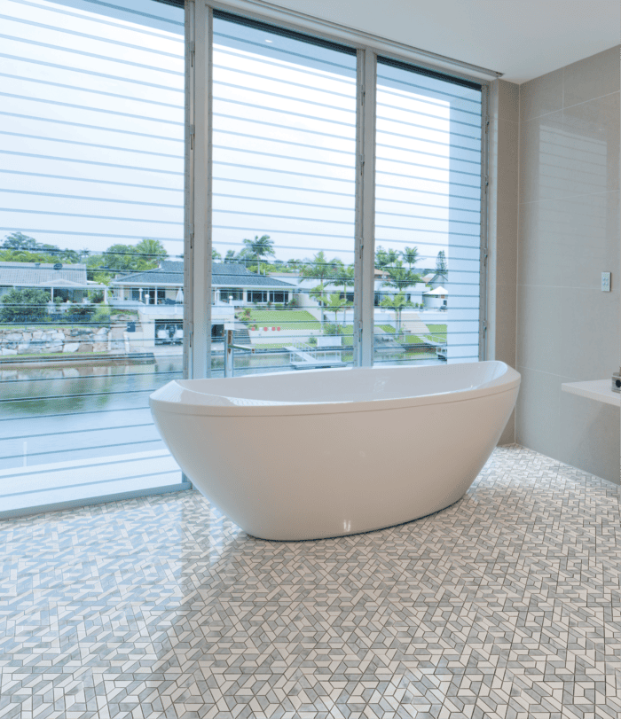 Skyline Marmol Hex mosaic features sleek marble tones and structured geometry for elevated wall or floor design.