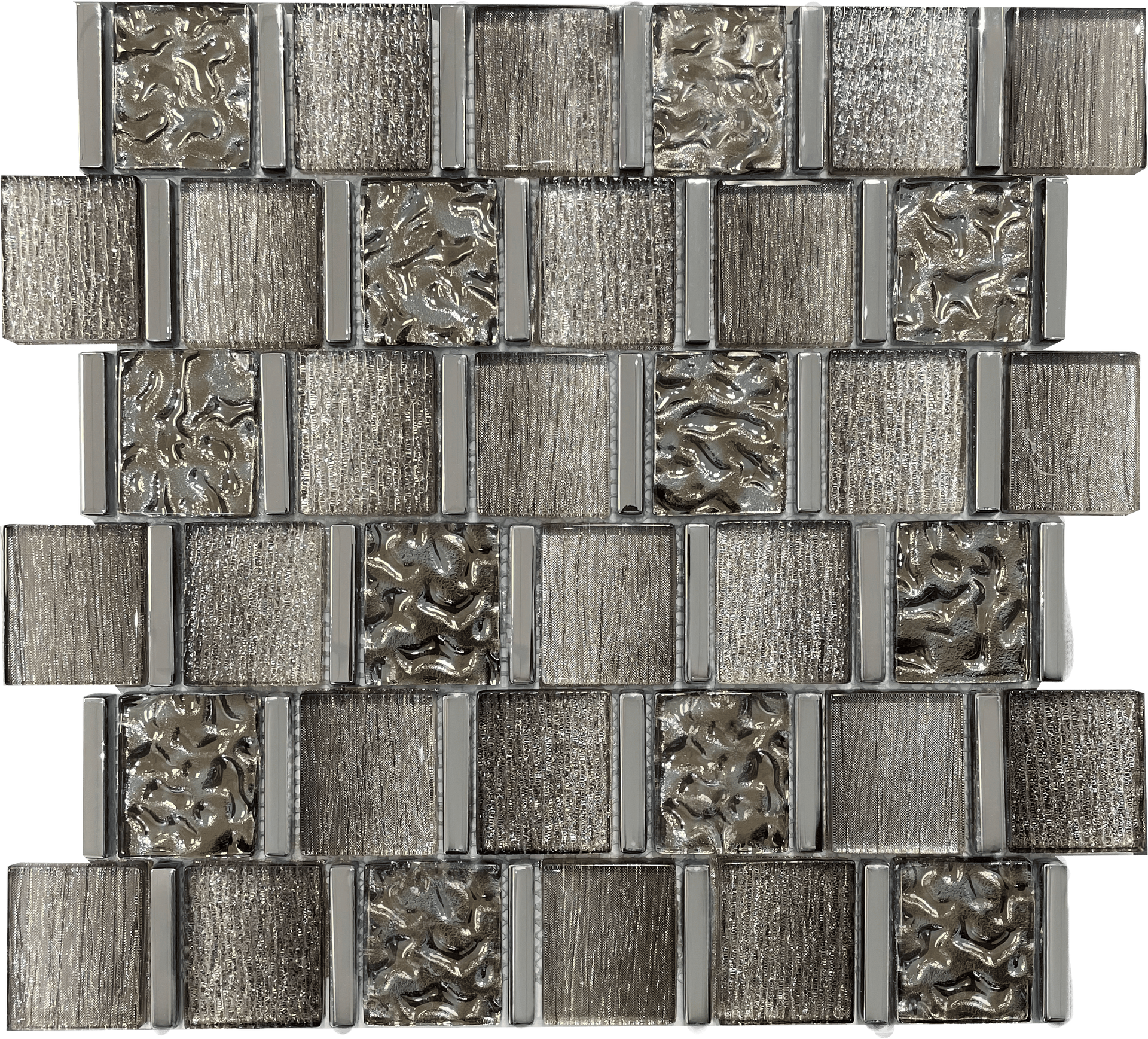 Soriano Squares mosaic blends light stone hues into a classic square grid for understated, refined style.