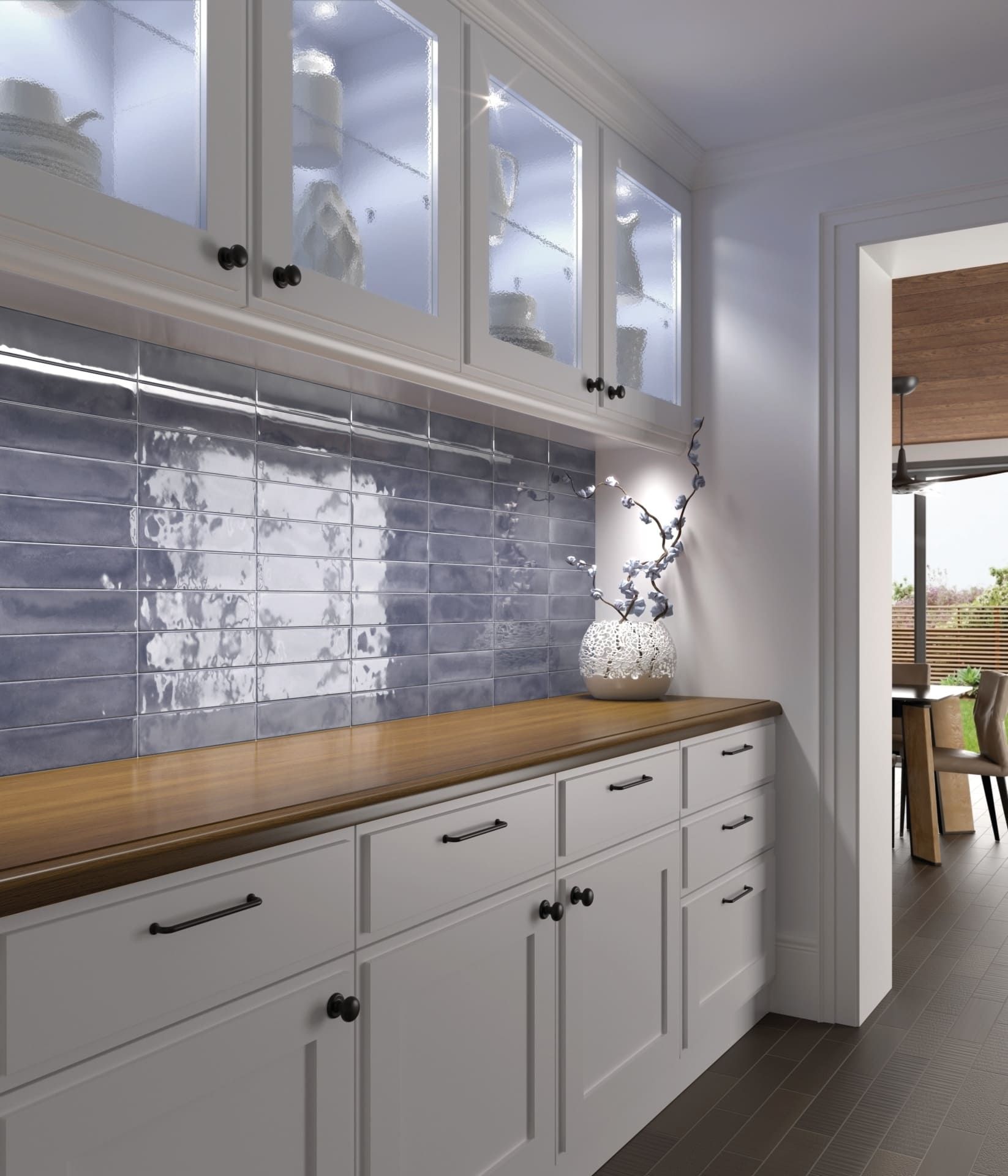 Deep blue ceramic wall tile from the Splendours collection, perfect for kitchen or bath spaces