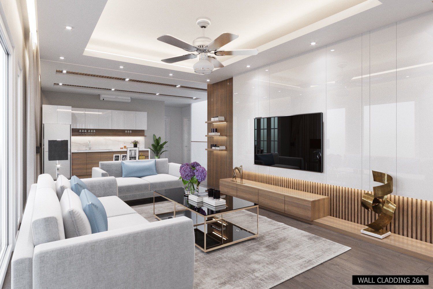 Contemporary space with textured wall panels and ceramic tiles from the tile and stone depot.