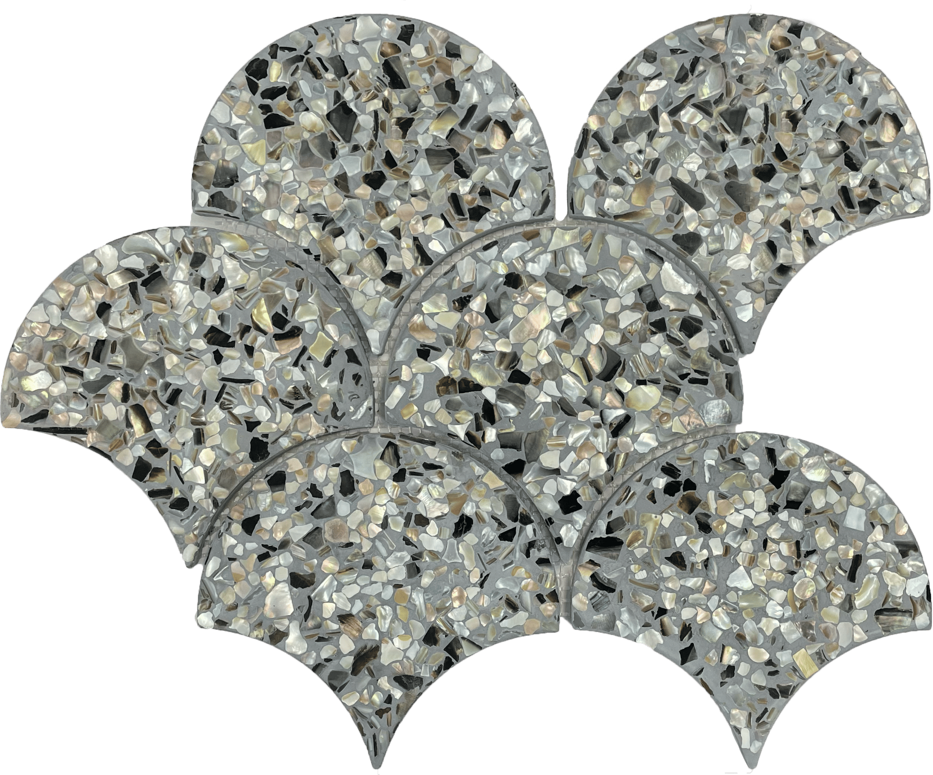 Terrazzo fan-shaped mosaic in striking black tones, stylish for accent areas