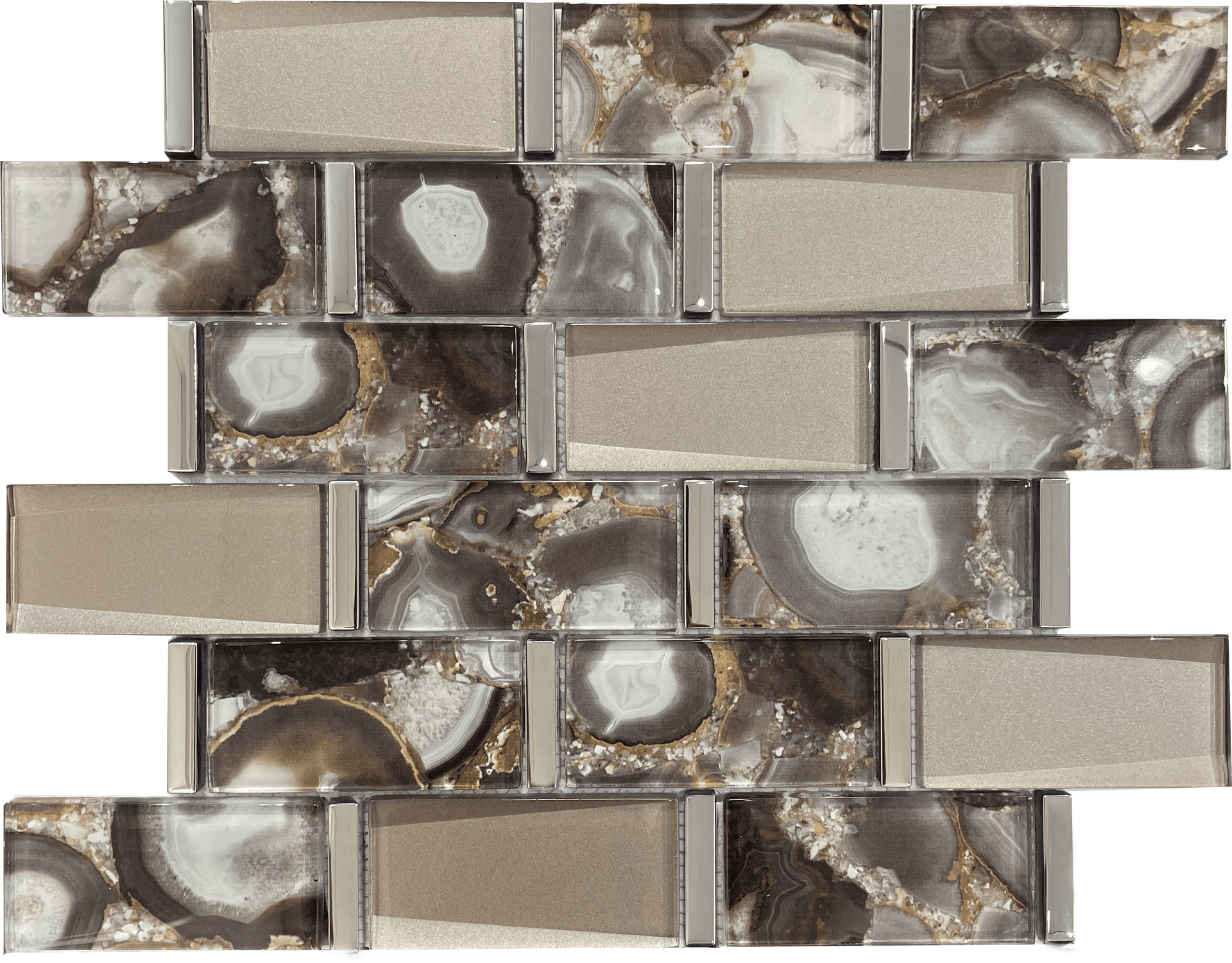 Rich umber-toned mosaic from the Tribeca series, great for warm, moody spaces