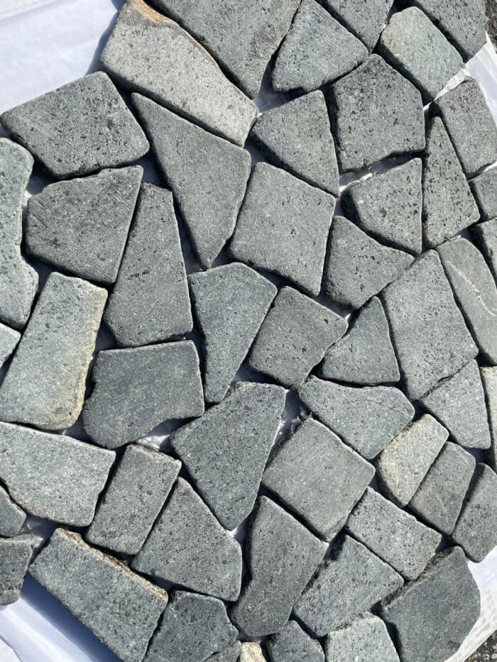 Natural lava stone pebble mosaic in rich black tones from the Vesuvio series
