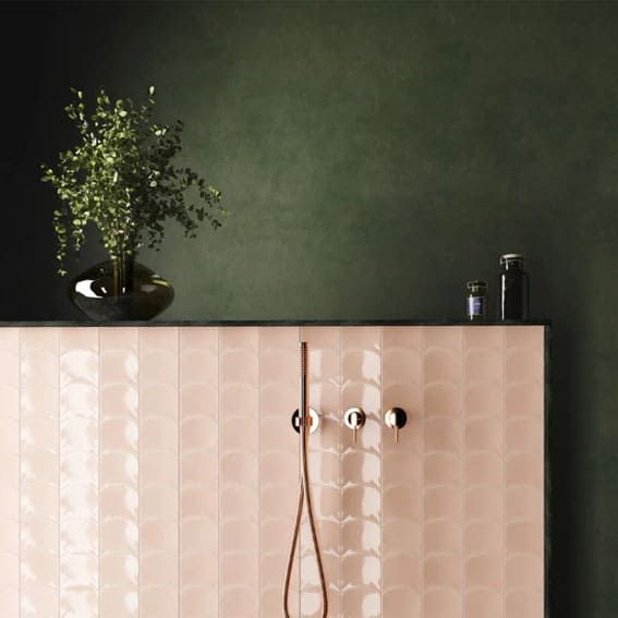 Blush pink tile from the Wave collection offering a playful and stylish wall finish