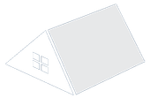 A drawing of a house with a triangle roof and a square roof.