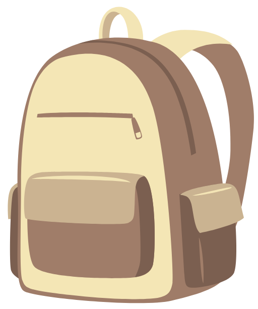 A brown and white backpack with a zipper on the front