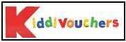 A colorful logo for a company called kiddy vouchers.