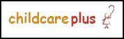 A logo for childcare plus with a picture of a child.