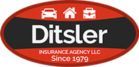 A red and black logo for ditsler insurance agency llc since 1979.